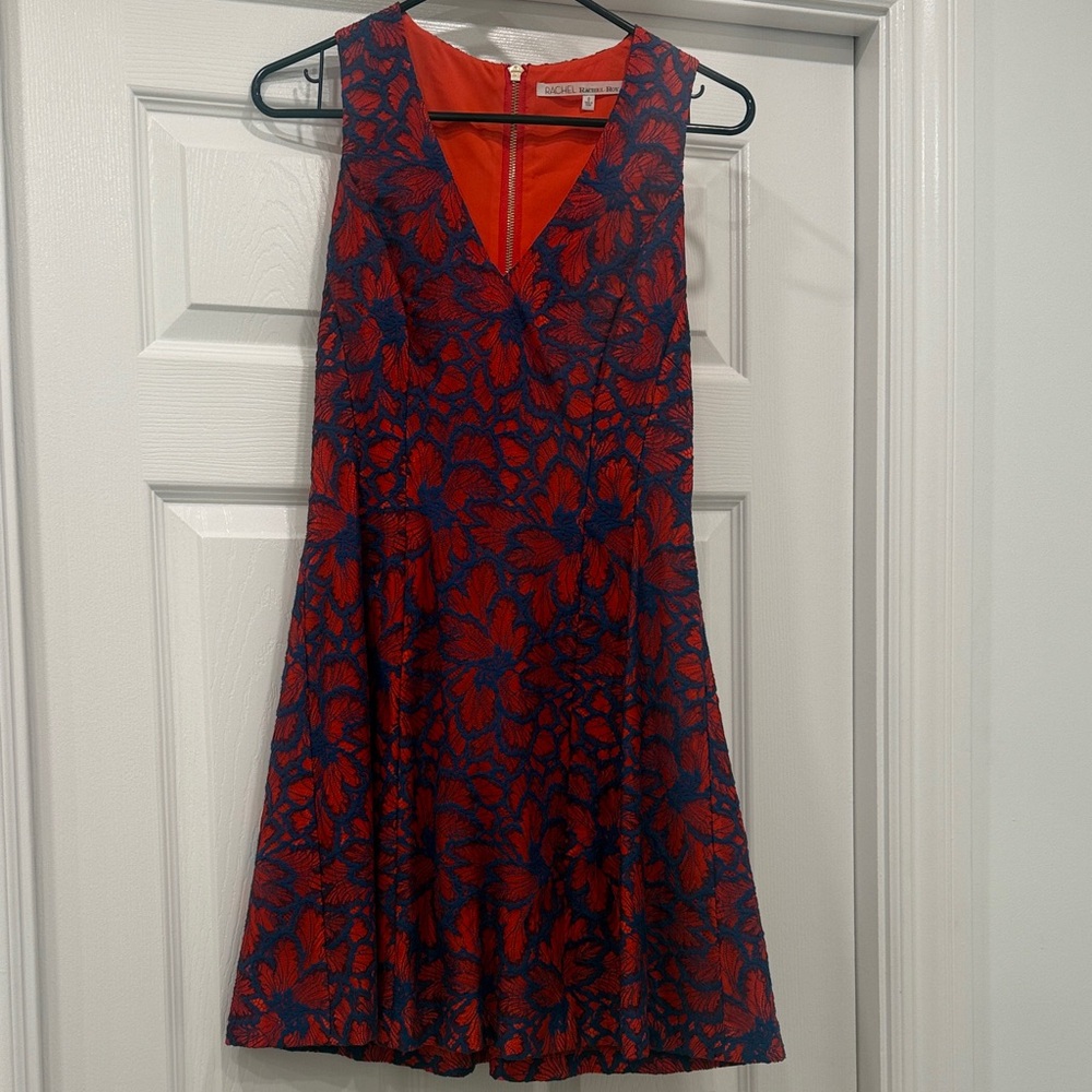 RACHEL Rachel Roy Burnt Orange/Red and Navy Floral A-Line Mini Dress